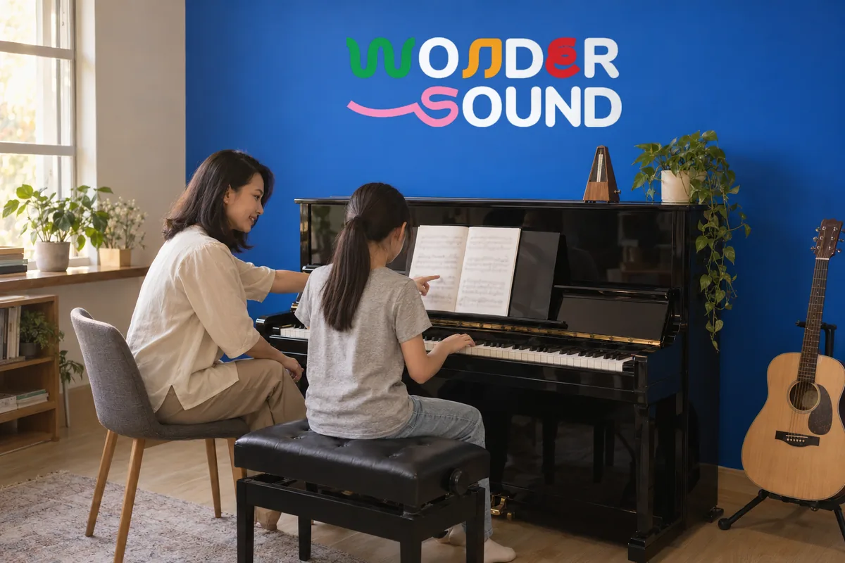 Ảnh minh họa: giáo viên hướng dẫn học viên chơi piano trong phòng học Wondersound